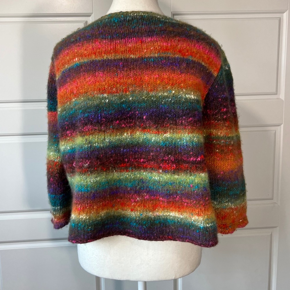 Handmade Knit Cardigan Sweater Womens Small Multicolor Open Front Ruffle - Picture 4 of 8